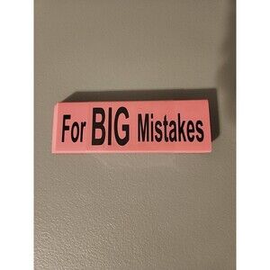 For Big Mistakes Jumbo XXL Pink Eraser Erases Funny School Big Large 5 1/2" New
